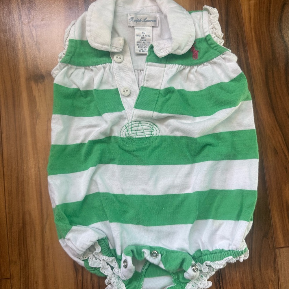 Ralph Lauren Green and White Striped Diaper Cover